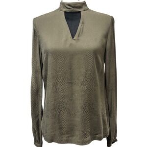 Ted Baker Blouse Womens US 0-2 Green Snakeskin Jacquard Mock Neck Cutout